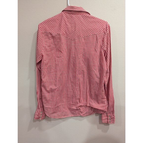 VINTAGE red gingham pearl snap button western style cotton long sleeve shirt, 16 - Picture 6 of 10